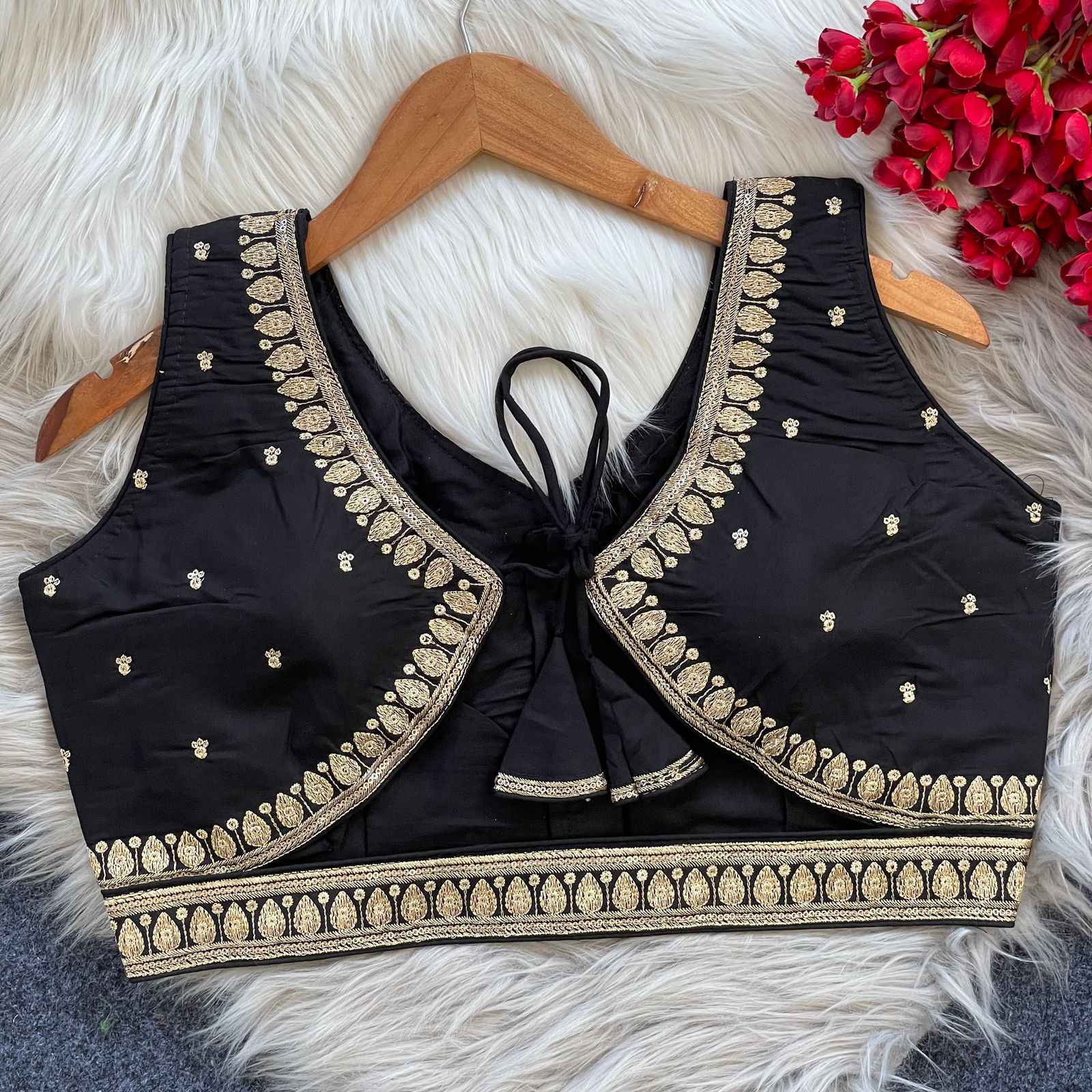 PURE ROMAN SILK HEAVY EMBROIDERY SEQUENCE WORK BLOUSE AT WHOLESALE PRICE