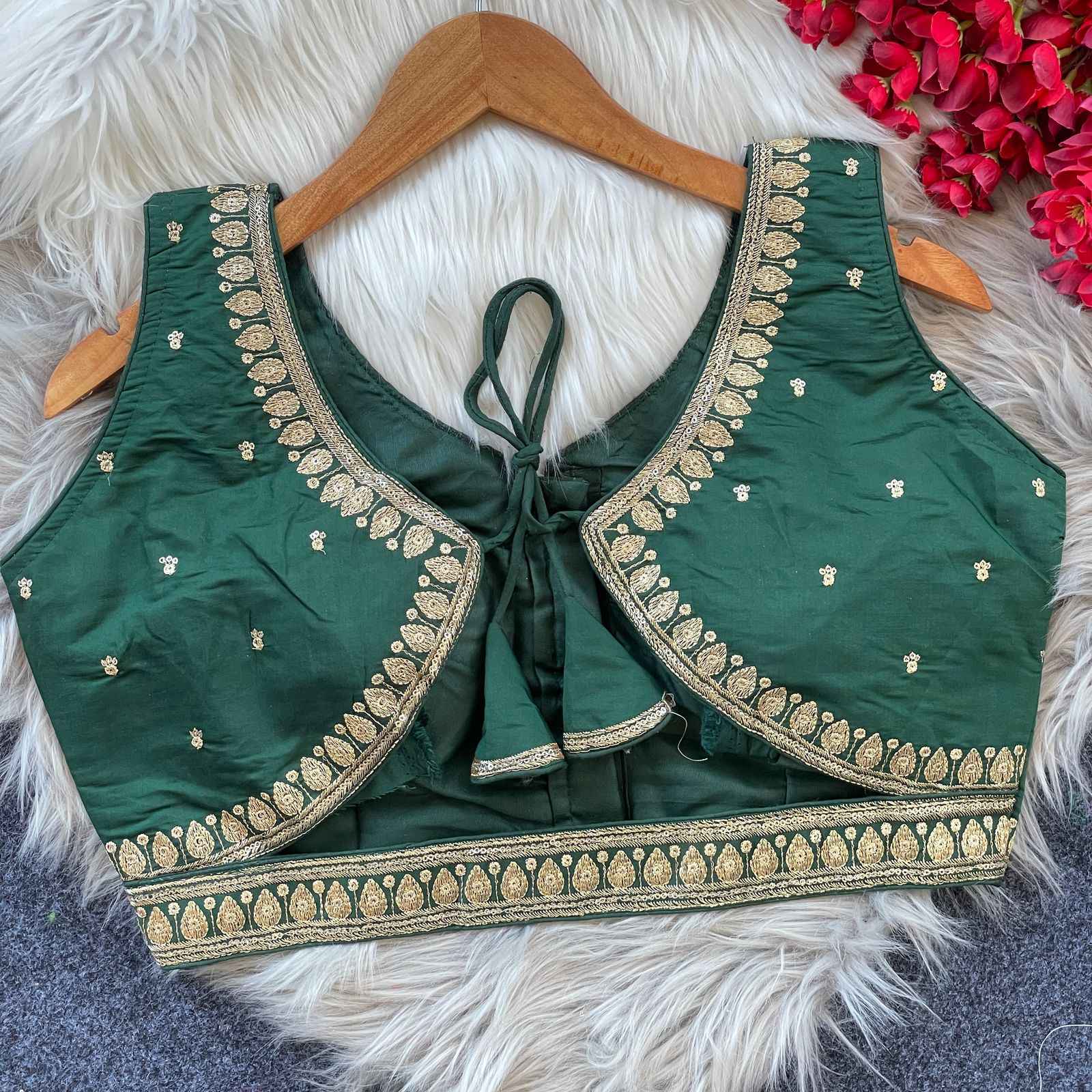 PURE ROMAN SILK HEAVY EMBROIDERY SEQUENCE WORK BLOUSE AT WHOLESALE PRICE