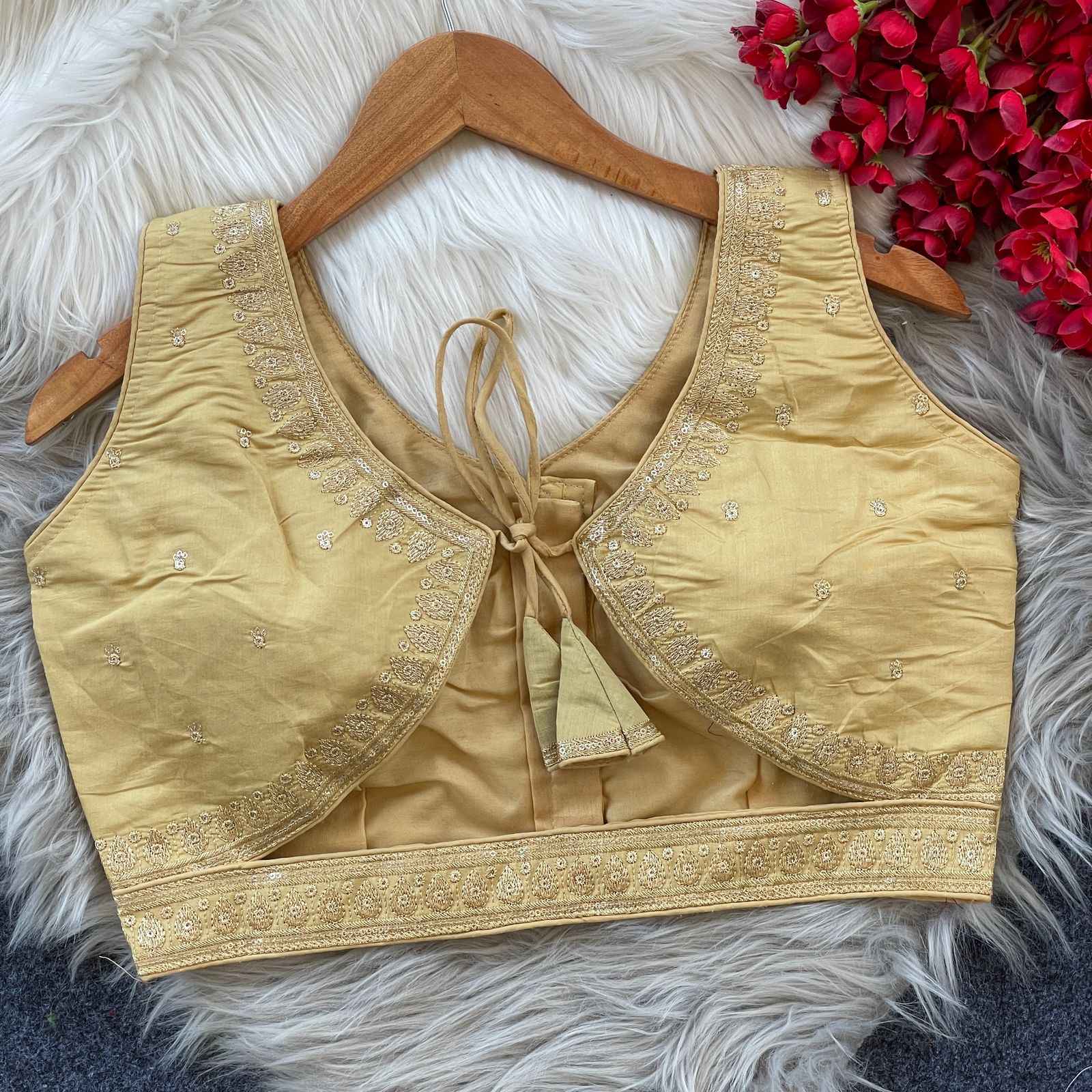 PURE ROMAN SILK HEAVY EMBROIDERY SEQUENCE WORK BLOUSE AT WHOLESALE PRICE