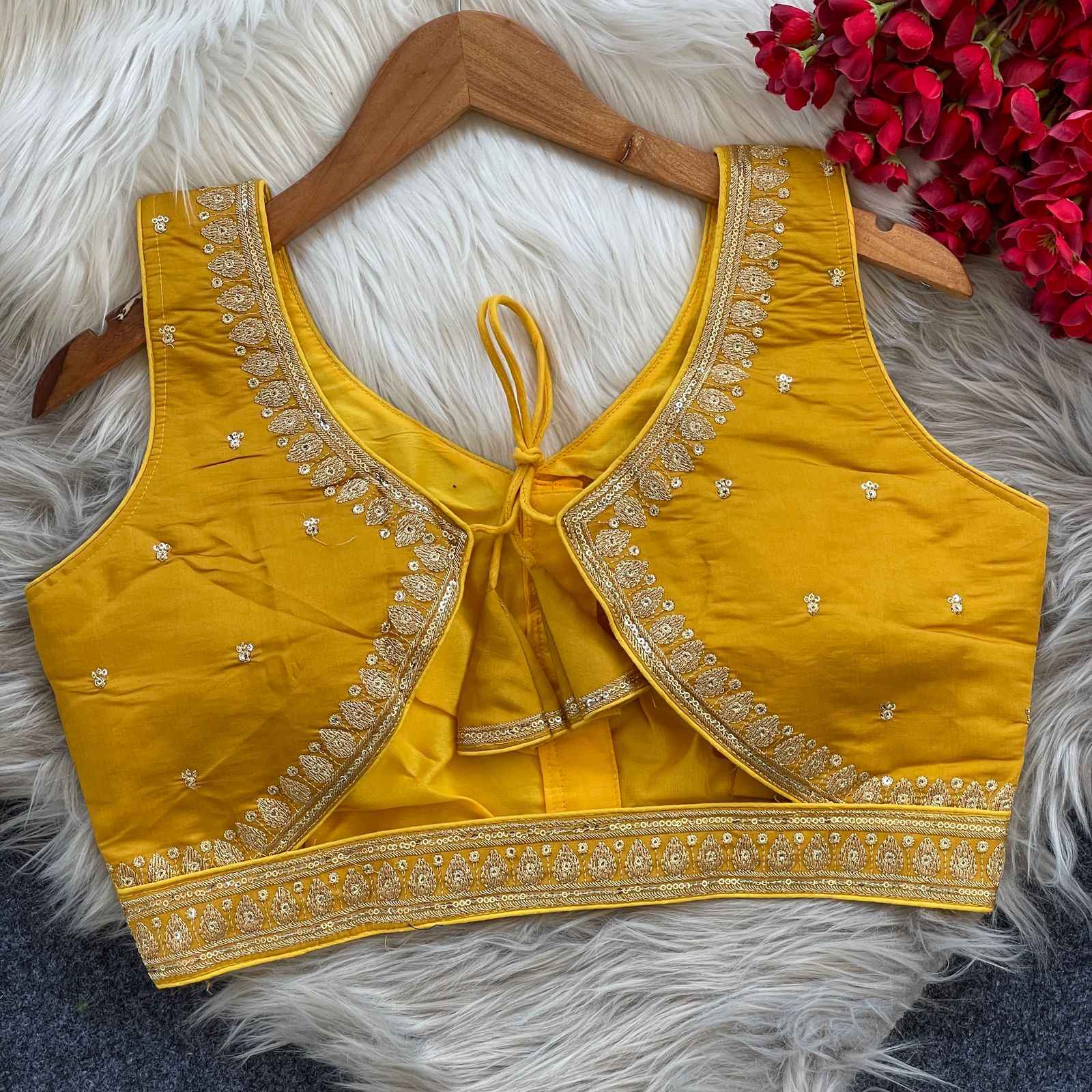 PURE ROMAN SILK HEAVY EMBROIDERY SEQUENCE WORK BLOUSE AT WHOLESALE PRICE