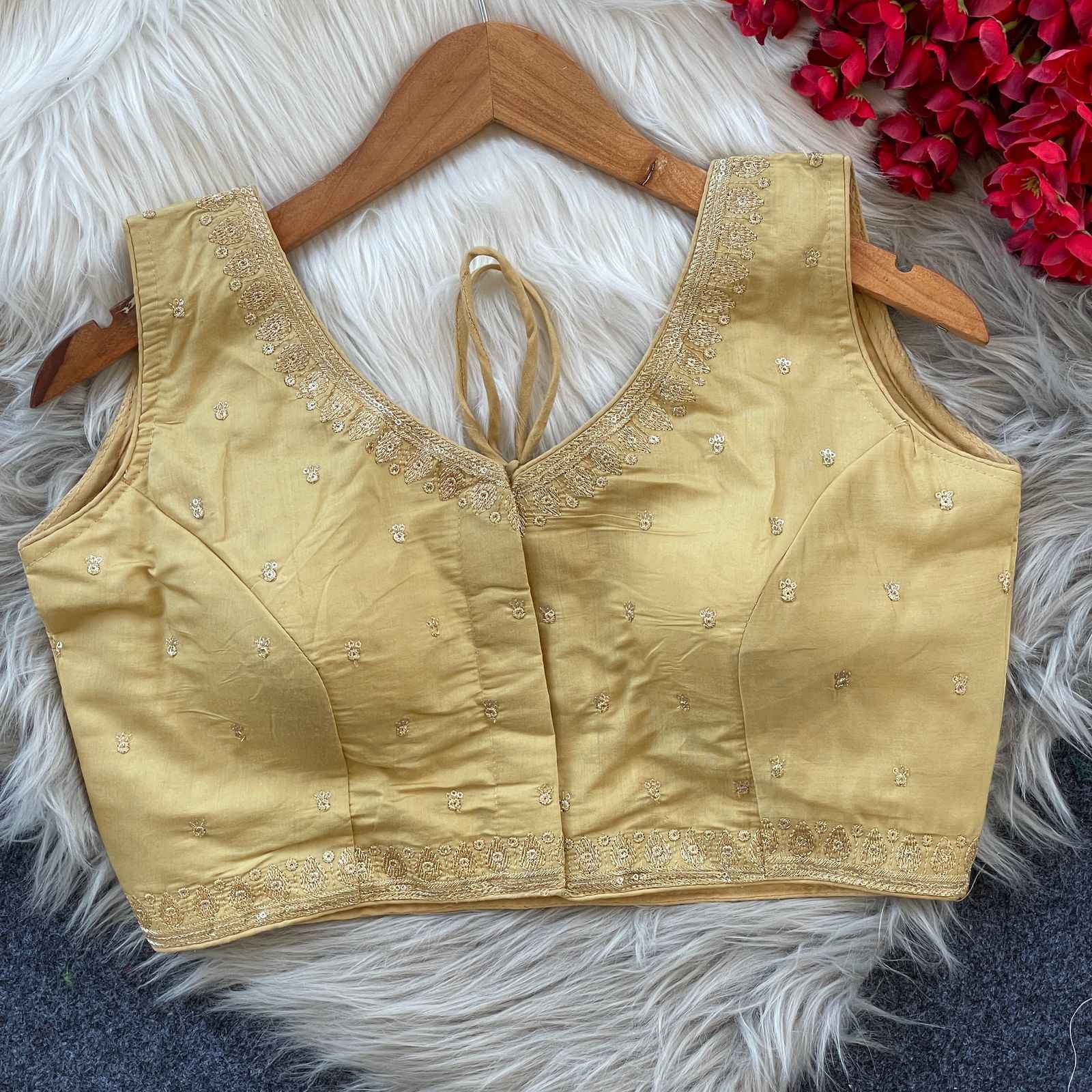 PURE ROMAN SILK HEAVY EMBROIDERY SEQUENCE WORK BLOUSE AT WHOLESALE PRICE