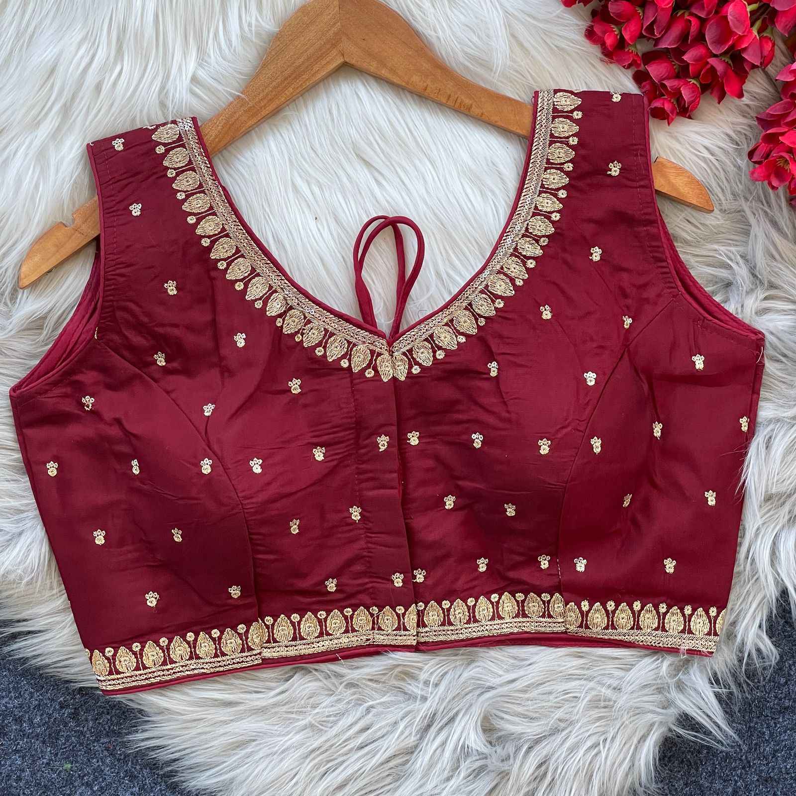PURE ROMAN SILK HEAVY EMBROIDERY SEQUENCE WORK BLOUSE AT WHOLESALE PRICE