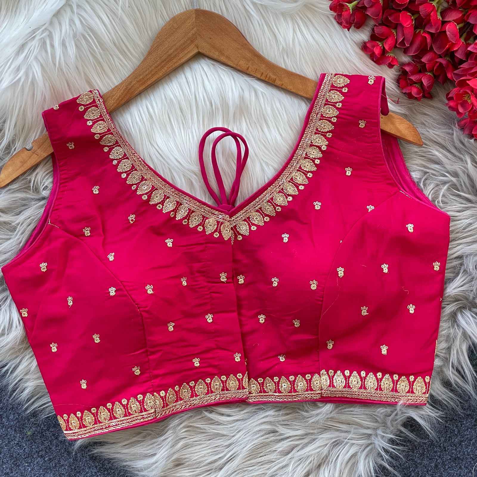 PURE ROMAN SILK HEAVY EMBROIDERY SEQUENCE WORK BLOUSE AT WHOLESALE PRICE