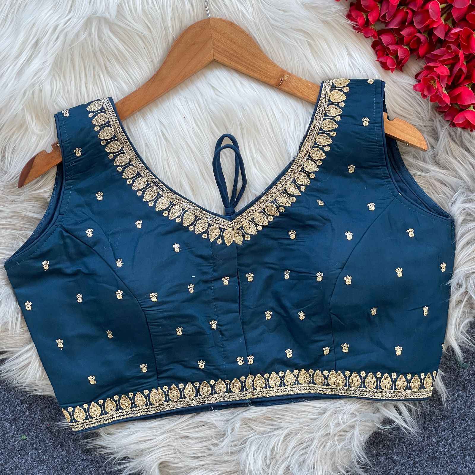 PURE ROMAN SILK HEAVY EMBROIDERY SEQUENCE WORK BLOUSE AT WHOLESALE PRICE