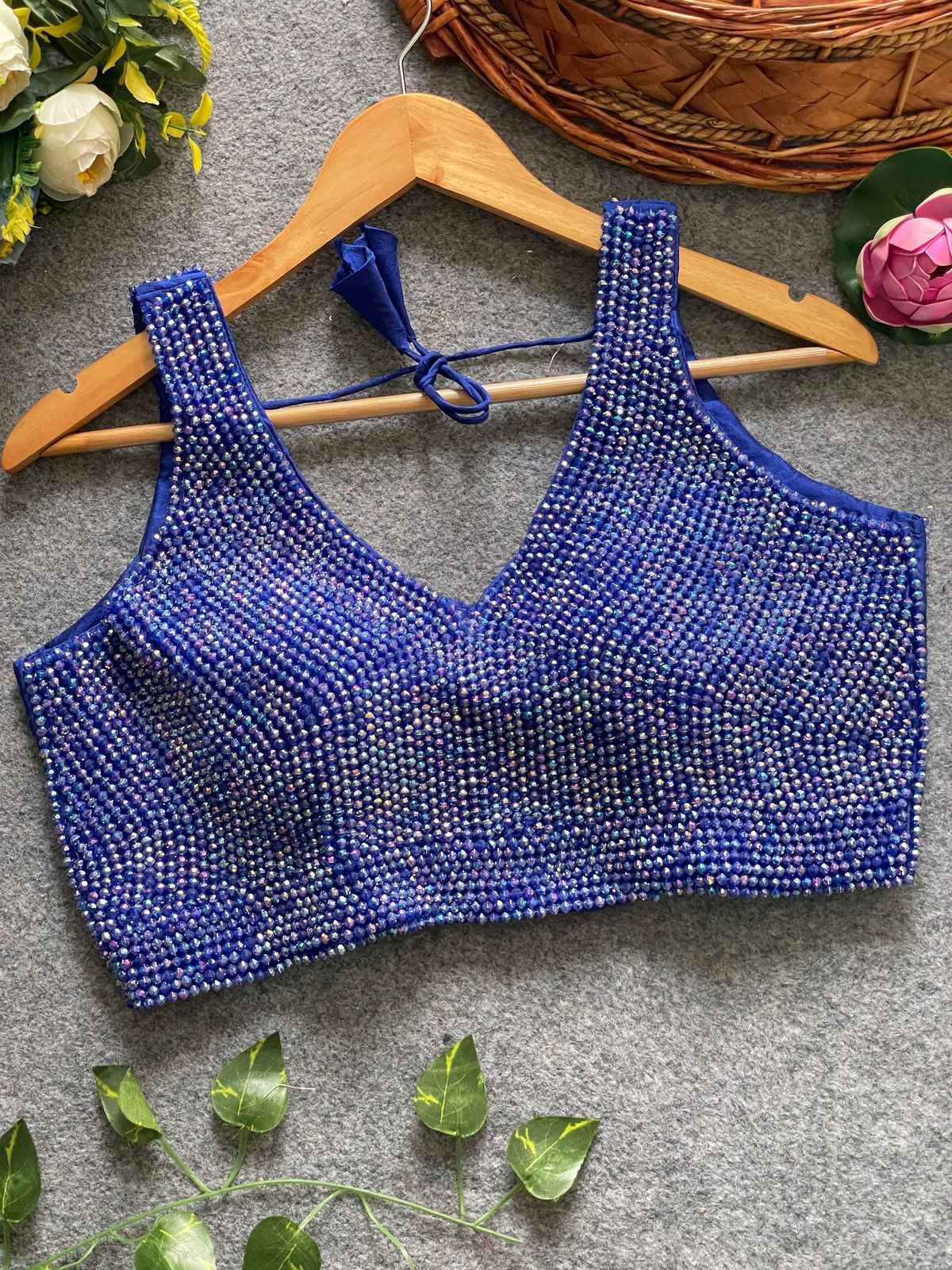 PURE SILK PEARL MOTI WORK SLEEVESLESS BLOUSE AT WHOLESALE PRICE