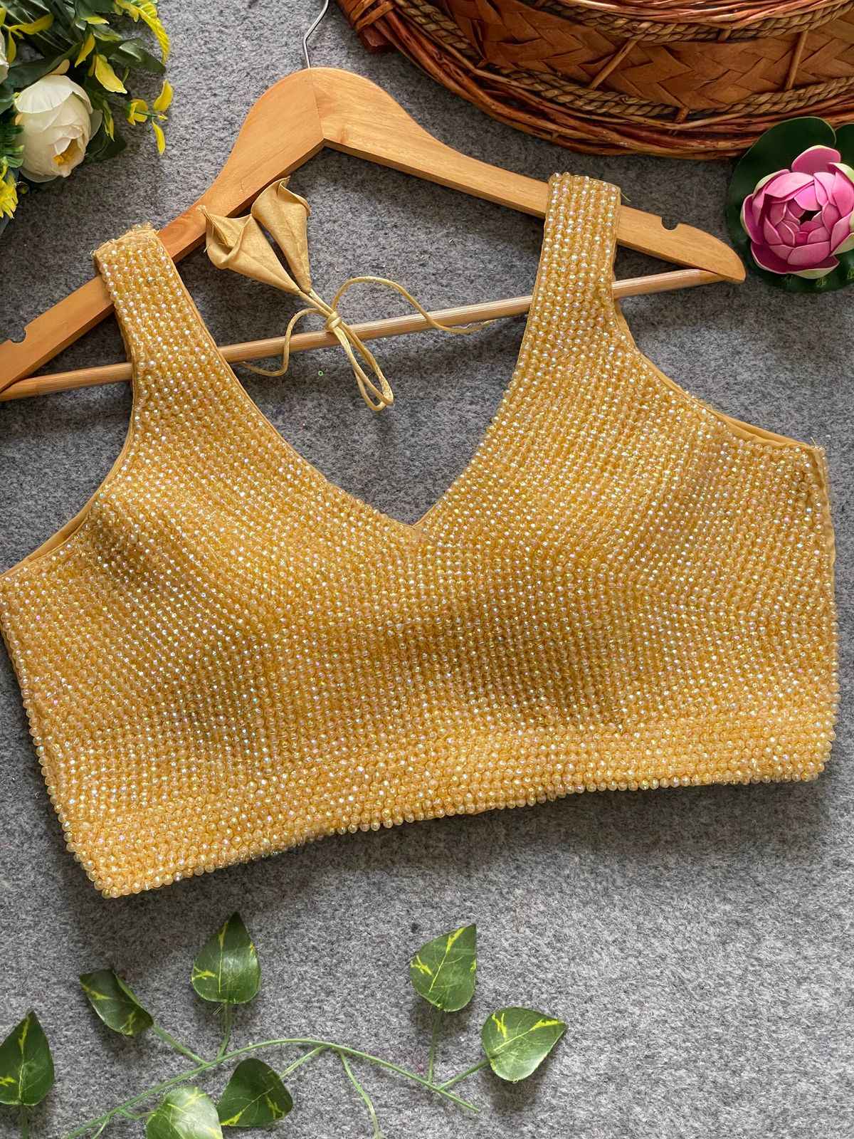 PURE SILK PEARL MOTI WORK SLEEVESLESS BLOUSE AT WHOLESALE PRICE
