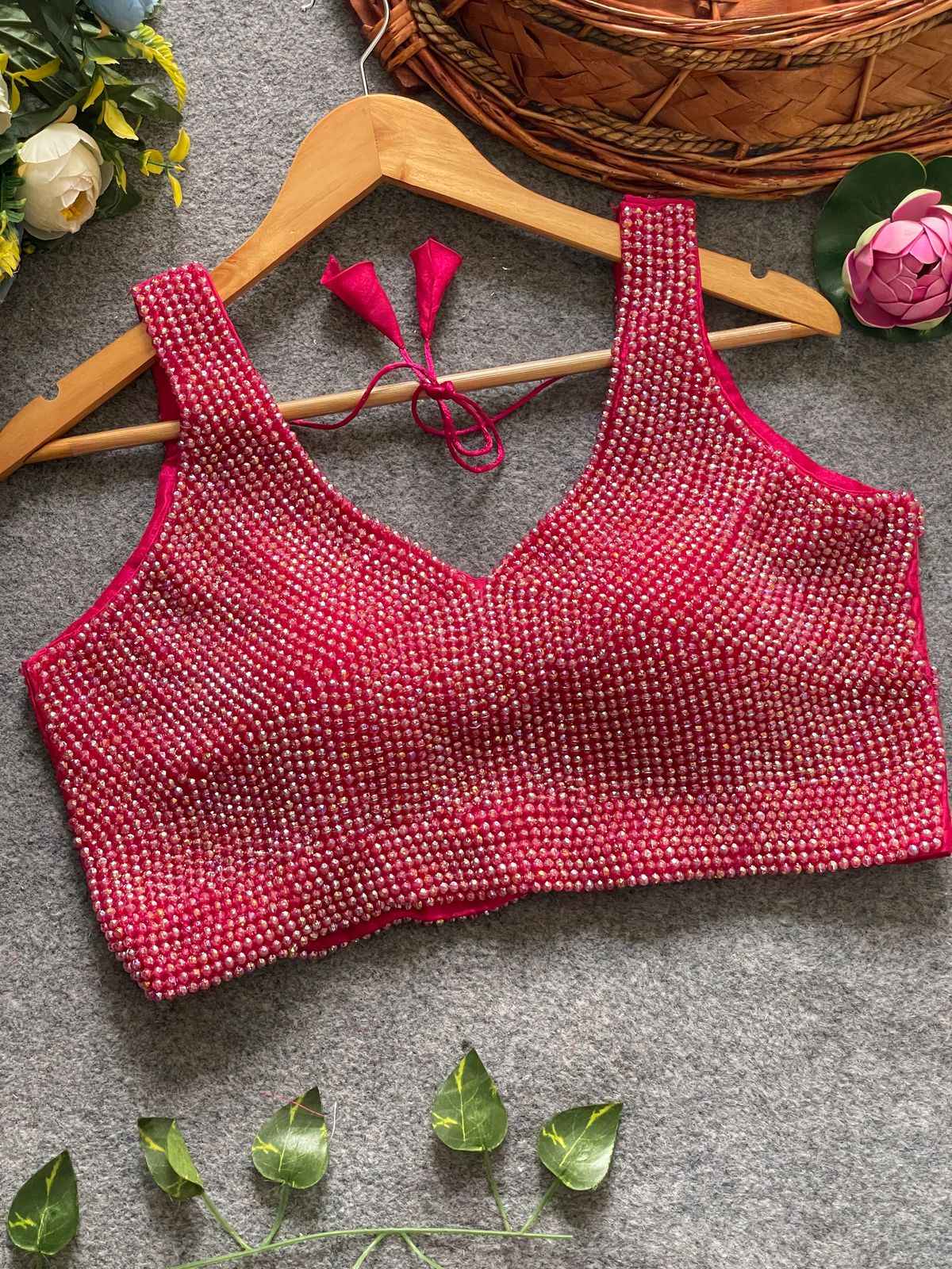 PURE SILK PEARL MOTI WORK SLEEVESLESS BLOUSE AT WHOLESALE PRICE