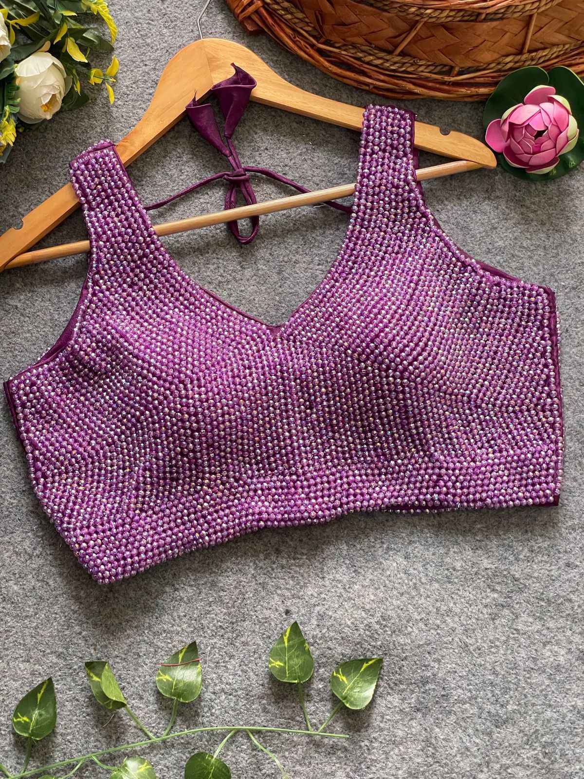 PURE SILK PEARL MOTI WORK SLEEVESLESS BLOUSE AT WHOLESALE PRICE
