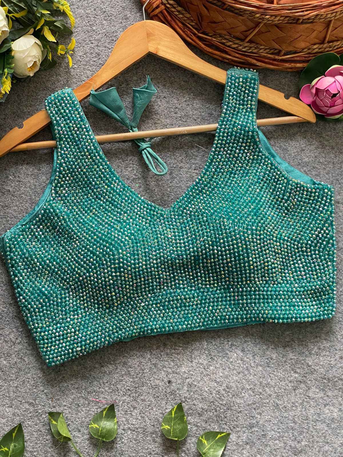 PURE SILK PEARL MOTI WORK SLEEVESLESS BLOUSE AT WHOLESALE PRICE
