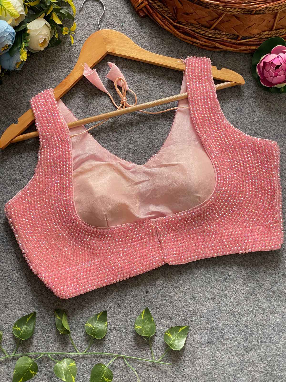 PURE SILK PEARL MOTI WORK SLEEVESLESS BLOUSE AT WHOLESALE PRICE