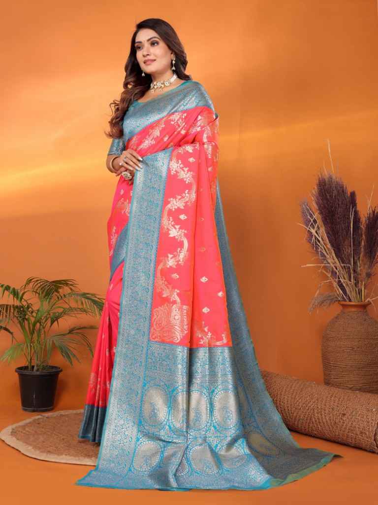 PURE SOFT BANARASI SILK WEAVING BORDER SAREE AT WHOLESALE PRICE