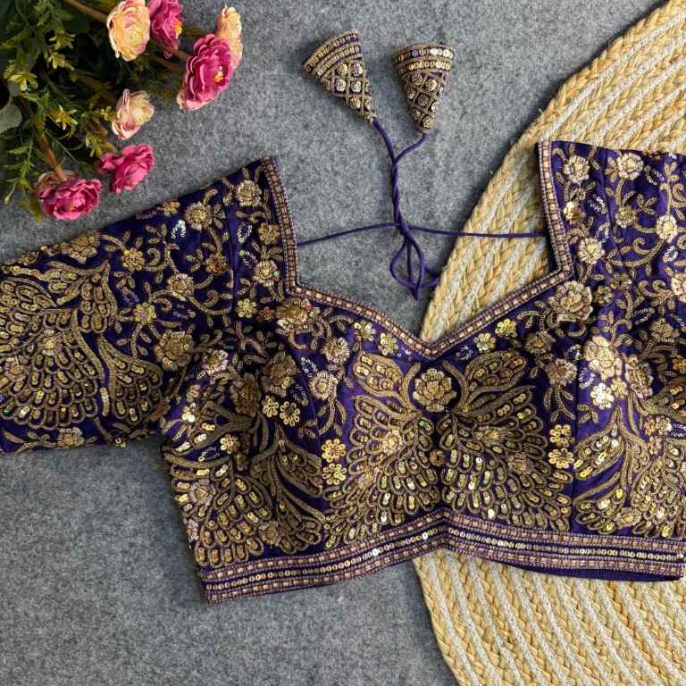 PURE SOFT ITALIAN SILK EMBROIDERY SEQUENCE WORK BRIDAL BLOUSE AT WHOLESALE PRICE