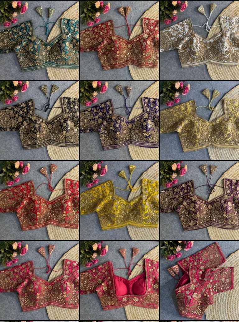PURE SOFT ITALIAN SILK EMBROIDERY SEQUENCE WORK BRIDAL BLOUSE AT WHOLESALE PRICE