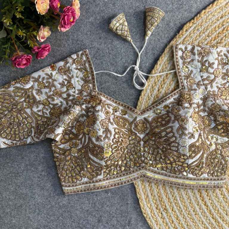 PURE SOFT ITALIAN SILK EMBROIDERY SEQUENCE WORK BRIDAL BLOUSE AT WHOLESALE PRICE