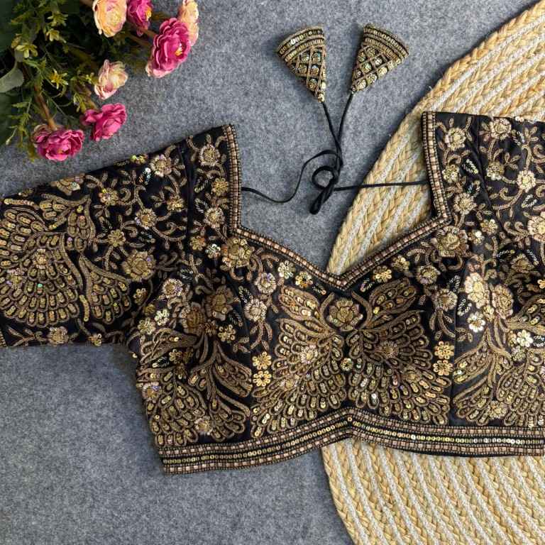 PURE SOFT ITALIAN SILK EMBROIDERY SEQUENCE WORK BRIDAL BLOUSE AT WHOLESALE PRICE
