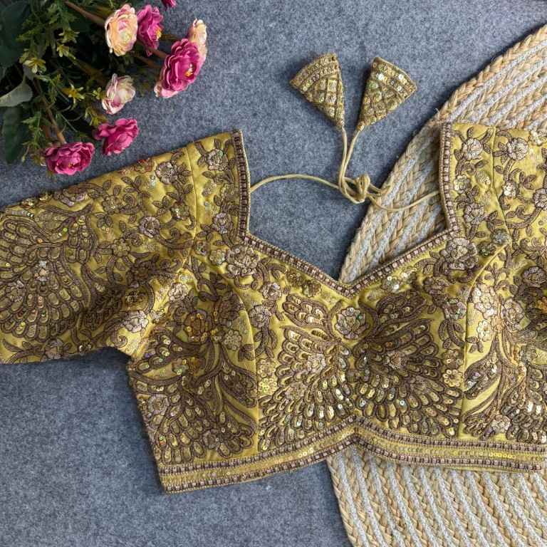PURE SOFT ITALIAN SILK EMBROIDERY SEQUENCE WORK BRIDAL BLOUSE AT WHOLESALE PRICE