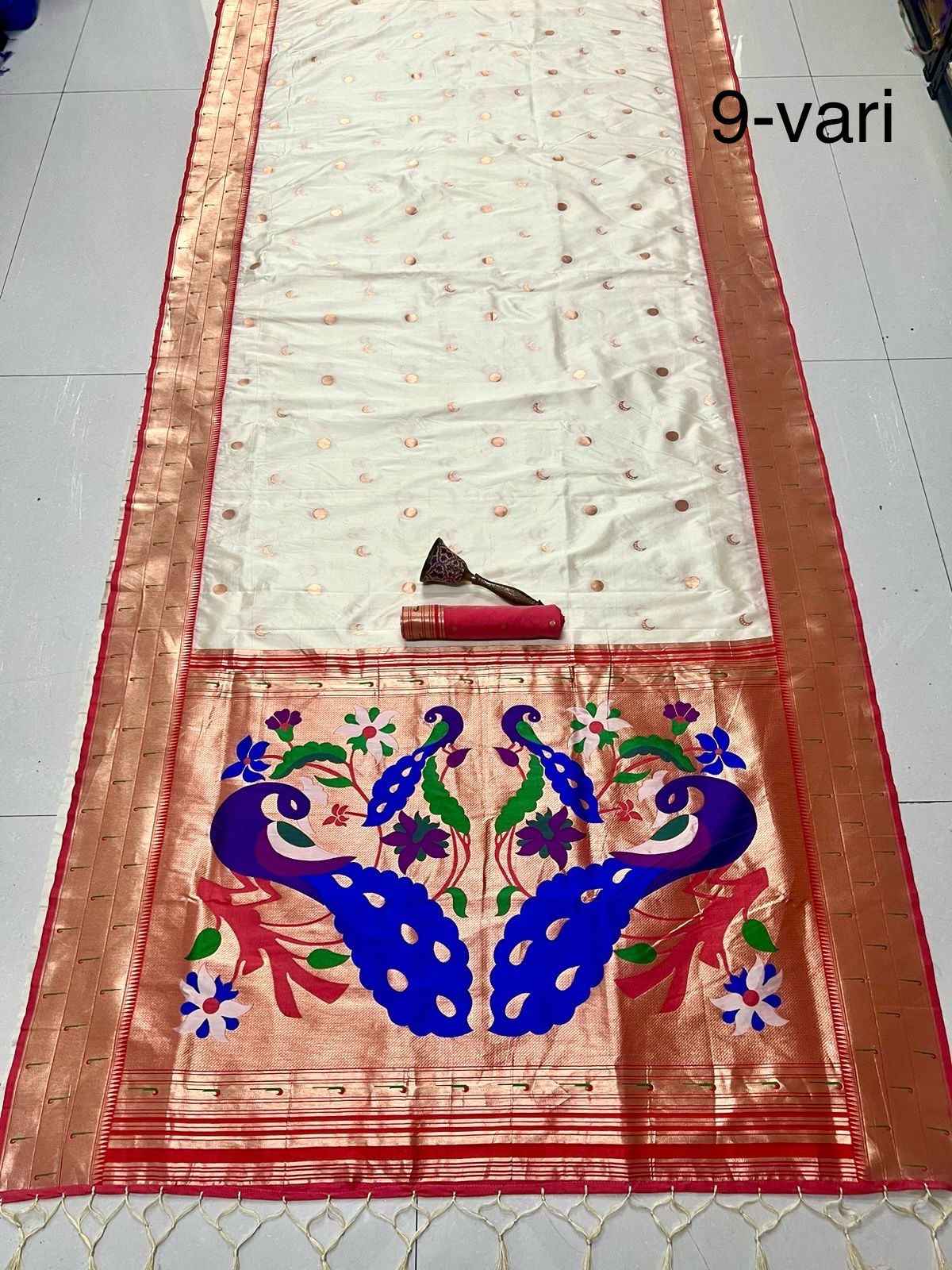 PURE SOFT KANCHIVRAM PETHANI SILK MINAKARI MUNIYA BODER 9 YARD SAREE AT WHOLESALE PRICE
