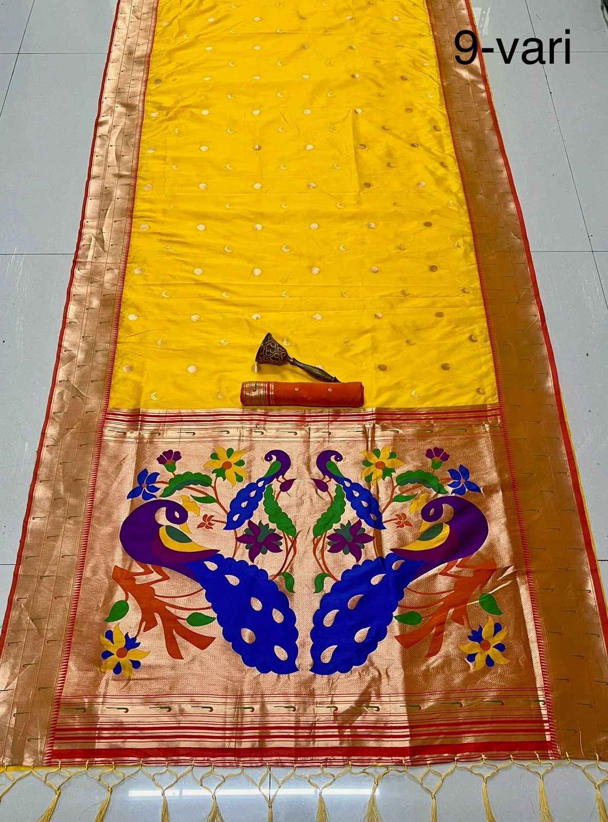 PURE SOFT KANCHIVRAM PETHANI SILK MINAKARI MUNIYA BODER 9 YARD SAREE AT WHOLESALE PRICE