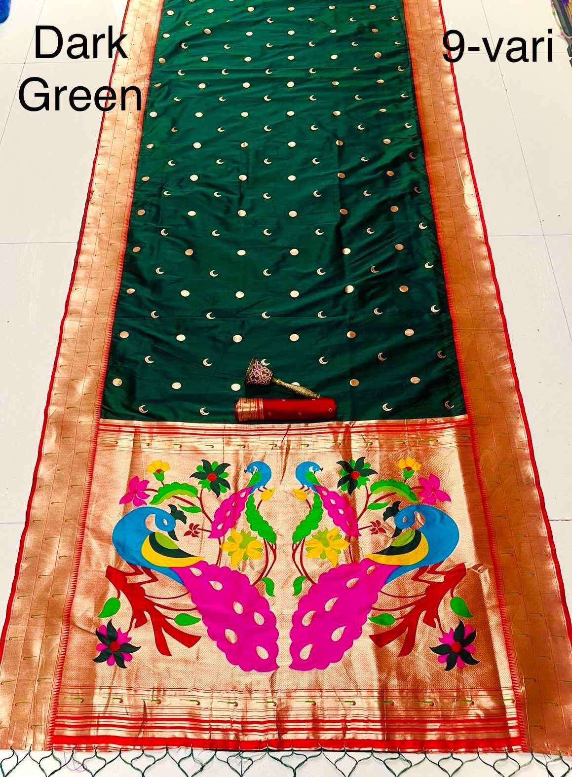 PURE SOFT KANCHIVRAM PETHANI SILK MINAKARI MUNIYA BODER 9 YARD SAREE AT WHOLESALE PRICE
