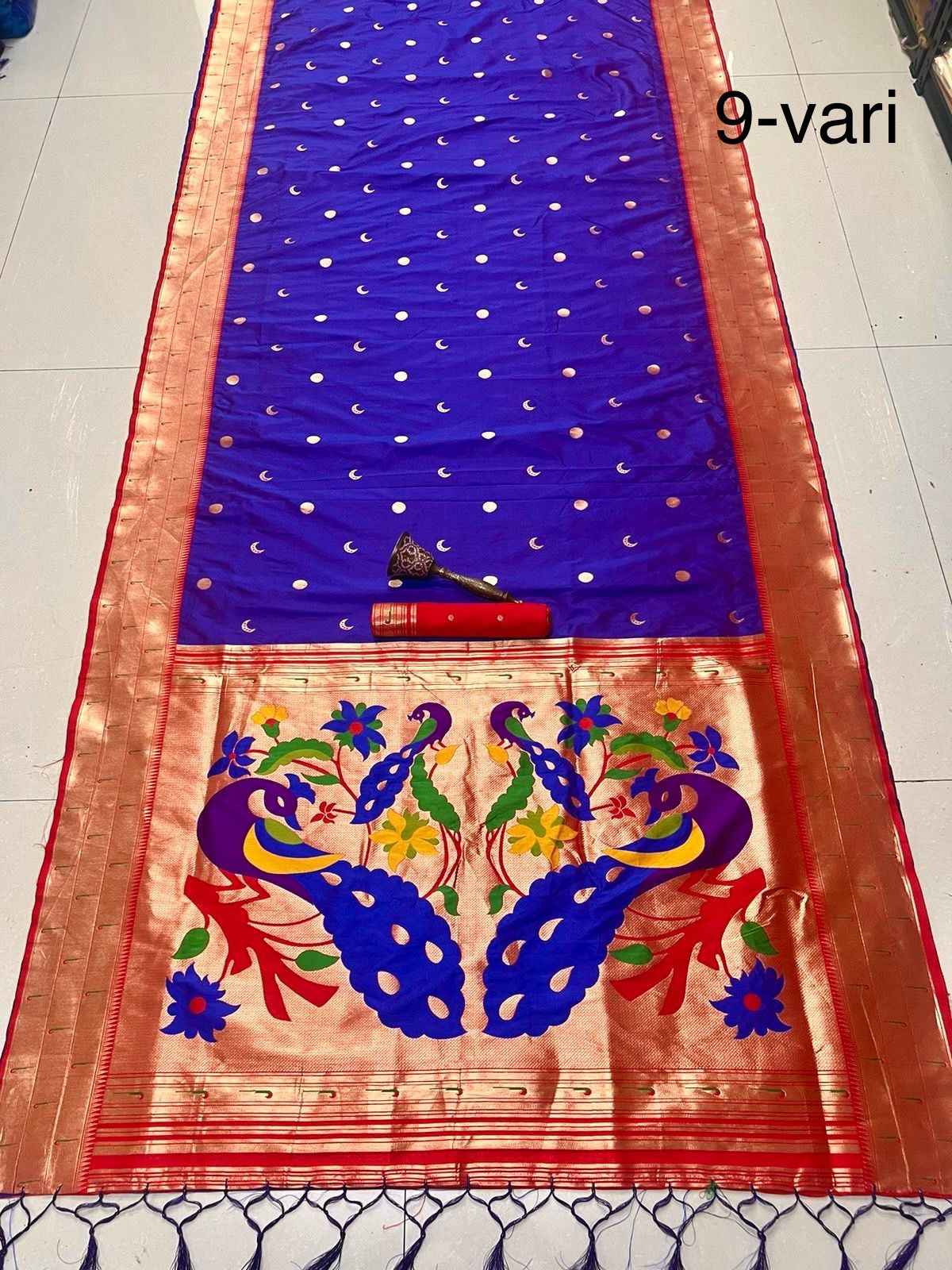 PURE SOFT KANCHIVRAM PETHANI SILK MINAKARI MUNIYA BODER 9 YARD SAREE AT WHOLESALE PRICE