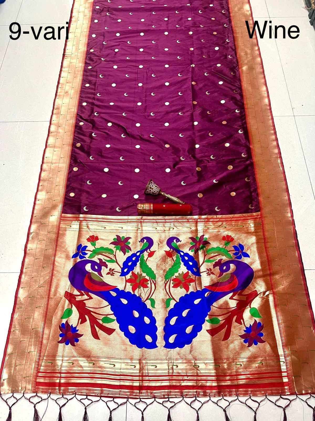 PURE SOFT KANCHIVRAM PETHANI SILK MINAKARI MUNIYA BODER 9 YARD SAREE AT WHOLESALE PRICE