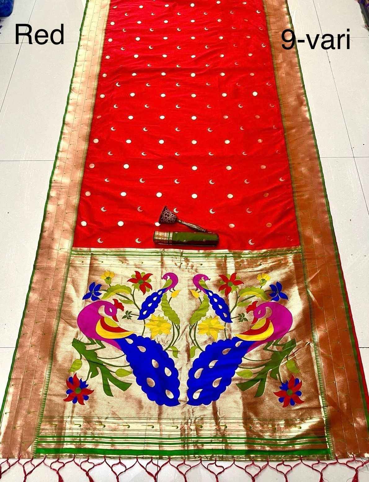 PURE SOFT KANCHIVRAM PETHANI SILK MINAKARI MUNIYA BODER 9 YARD SAREE AT WHOLESALE PRICE