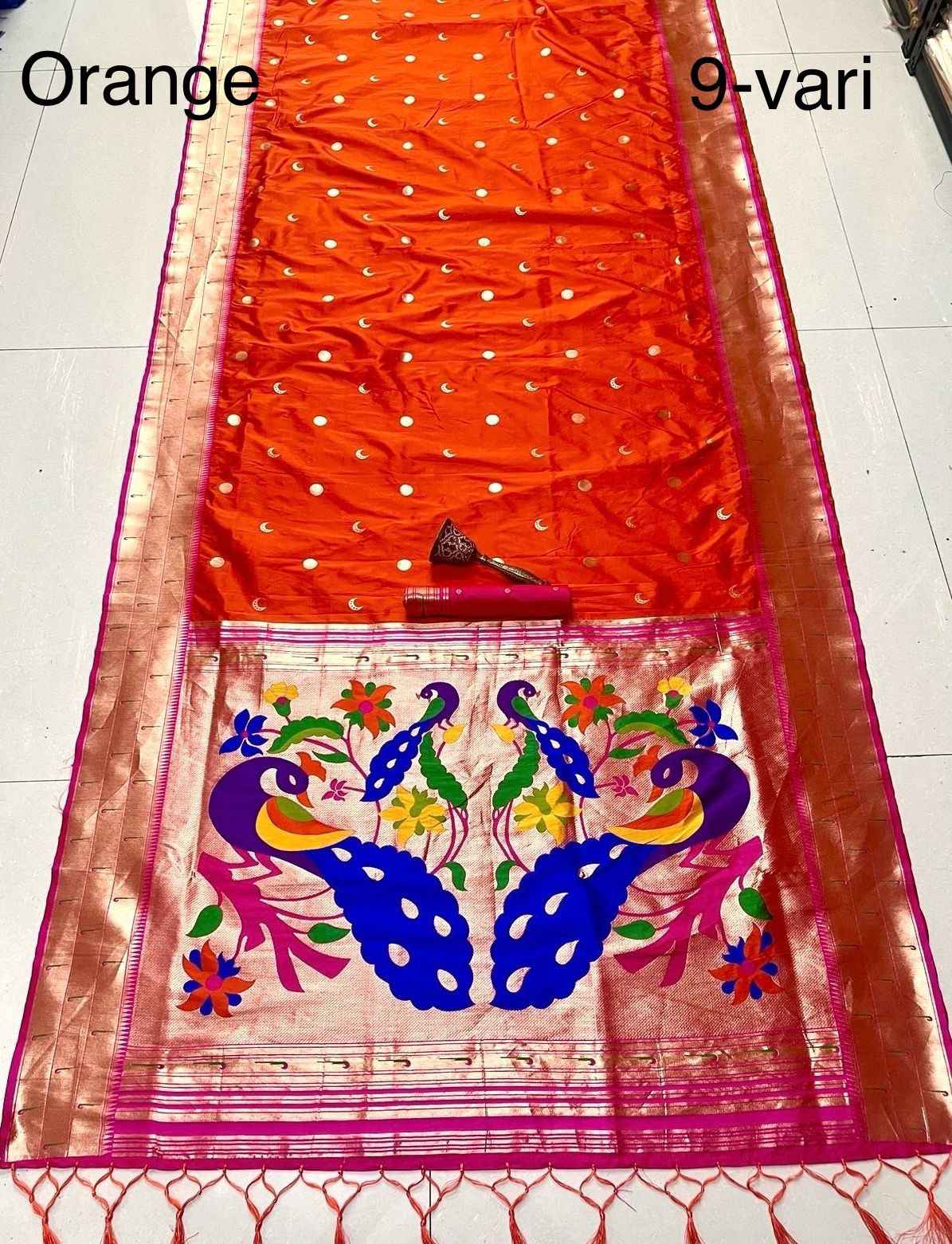 PURE SOFT KANCHIVRAM PETHANI SILK MINAKARI MUNIYA BODER 9 YARD SAREE AT WHOLESALE PRICE