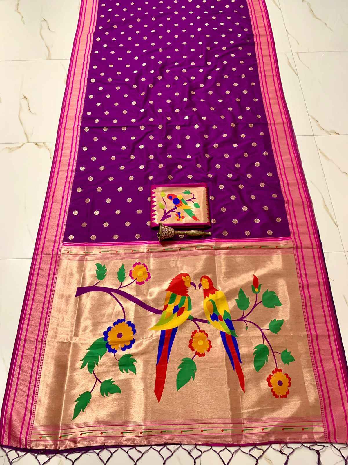 PURE SOFT KANCHIVRAM PETHANI SILK ZARI WEVING CONTRAST BODER SAREE AT WHOLESALE PRICE
