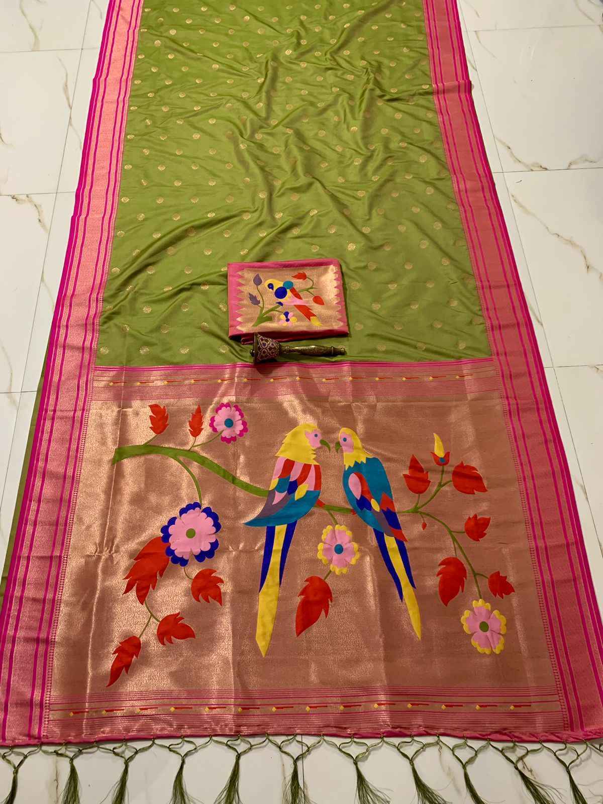 PURE SOFT KANCHIVRAM PETHANI SILK ZARI WEVING CONTRAST BODER SAREE AT WHOLESALE PRICE