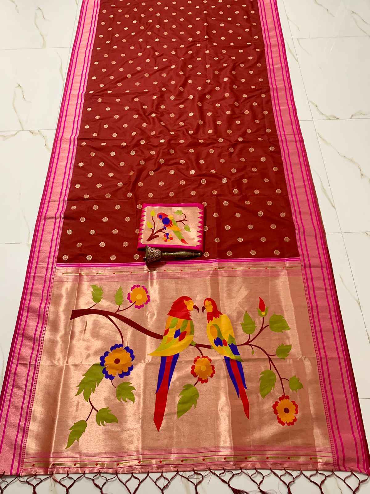 PURE SOFT KANCHIVRAM PETHANI SILK ZARI WEVING CONTRAST BODER SAREE AT WHOLESALE PRICE