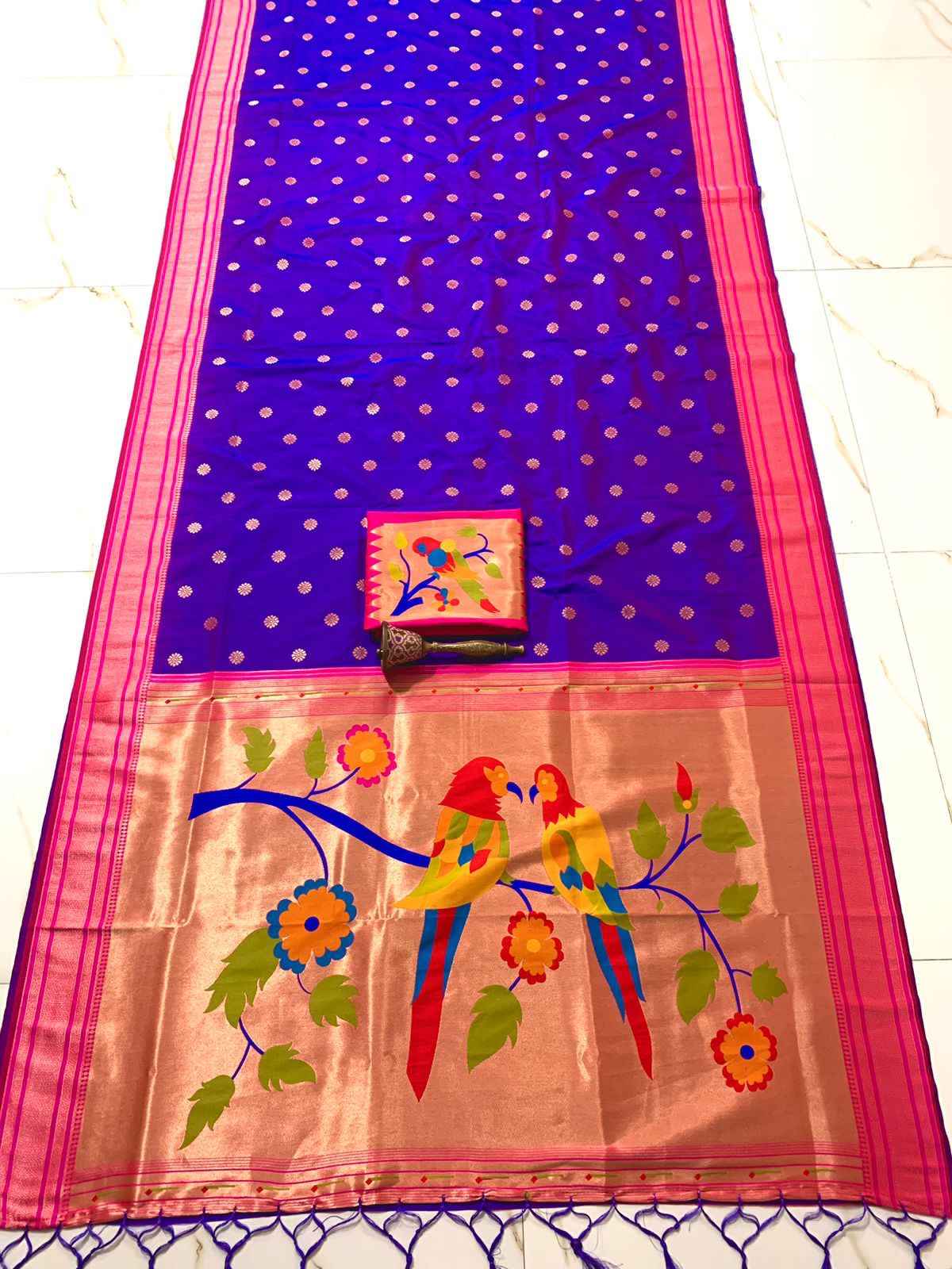 PURE SOFT KANCHIVRAM PETHANI SILK ZARI WEVING CONTRAST BODER SAREE AT WHOLESALE PRICE