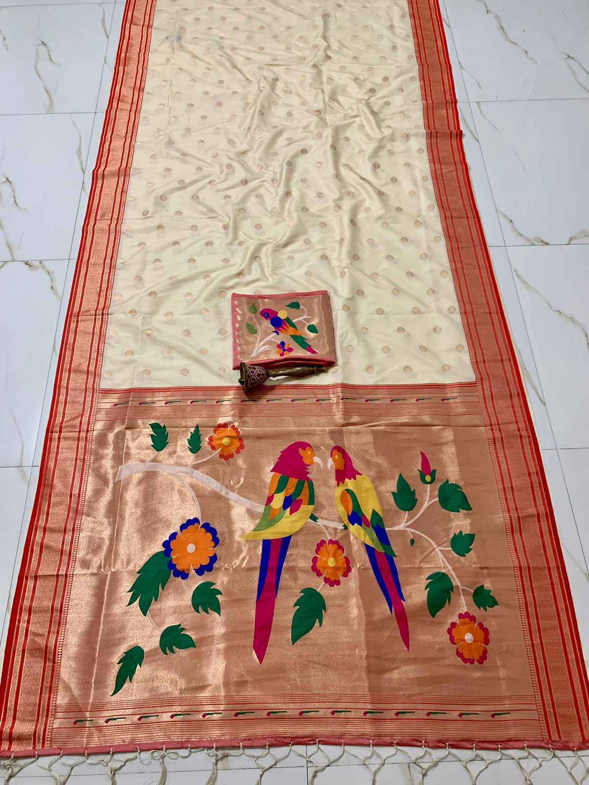 PURE SOFT KANCHIVRAM PETHANI SILK ZARI WEVING CONTRAST BODER SAREE AT WHOLESALE PRICE