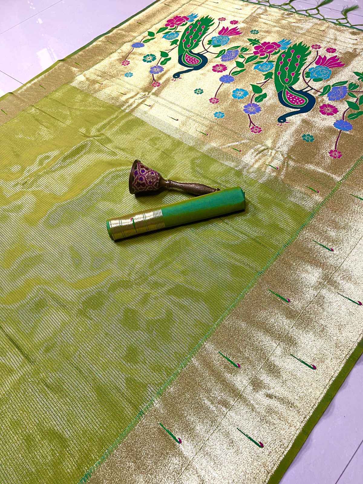 PURE SOFT KANCHIVRAM TISSUE PAITHANI SILK MUNIYA BODER SAREE AT WHOLESALE PRICE