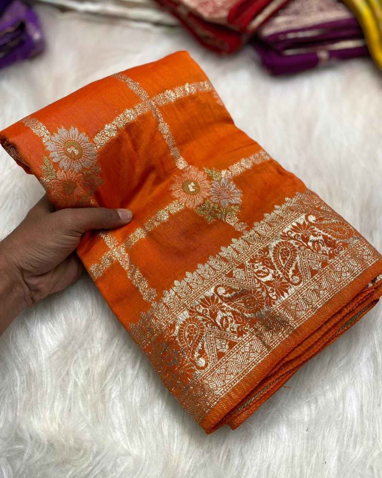 PURE SOFT RUSSIAN SILK ZARI AND MEENAKARI WEAVING SAREE AT WHOLESALE PRICE