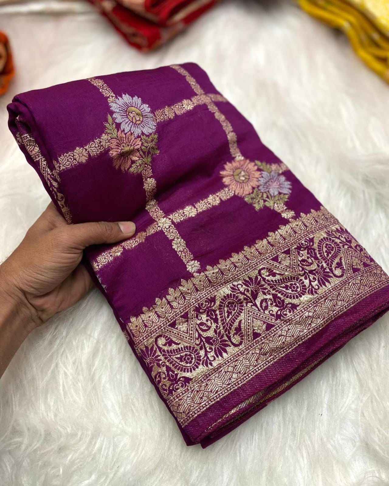 PURE SOFT RUSSIAN SILK ZARI AND MEENAKARI WEAVING SAREE AT WHOLESALE PRICE