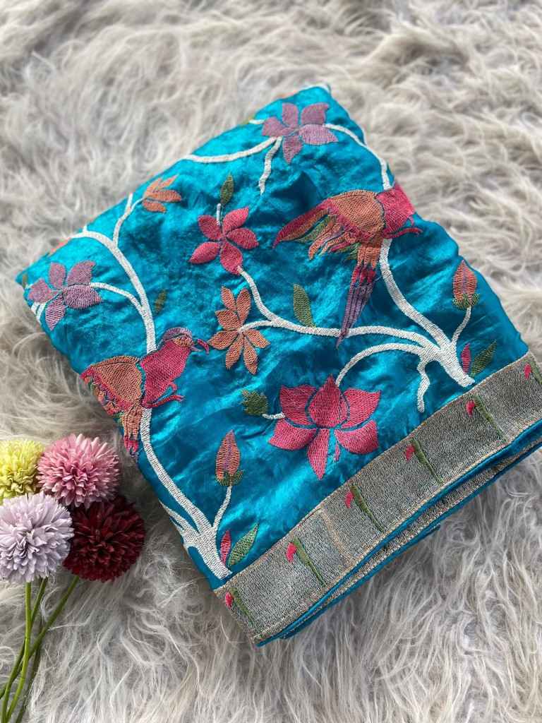PURE SOFT SPACE SILK EMBRIODORY WORK SAREE AT WHOLESALE PRICE