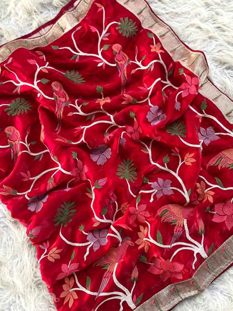 PURE SOFT SPACE SILK EMBRIODORY WORK SAREE AT WHOLESALE PRICE