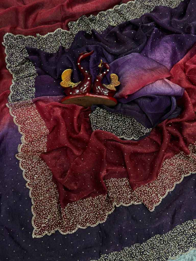 PURE SHADED CRUSH SPACE SILK HANDCRAFTED DIAMOND WORK SAREE AT WHOLESALE PRICE 