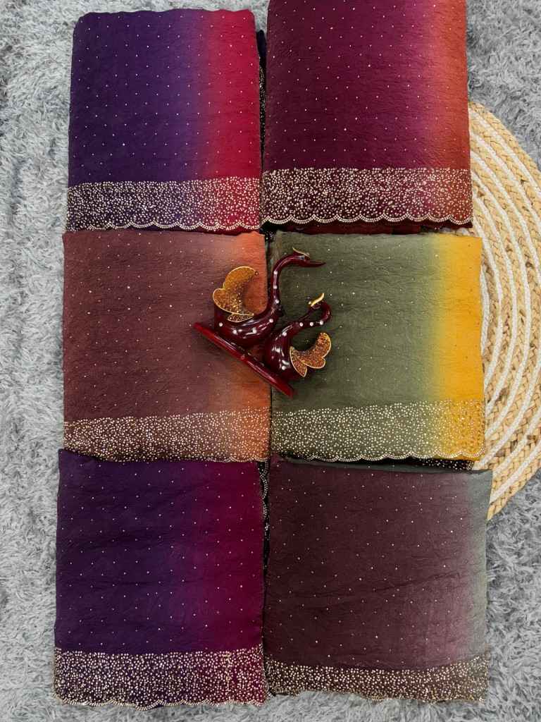 PURE SHADED CRUSH SPACE SILK HANDCRAFTED DIAMOND WORK SAREE AT WHOLESALE PRICE 