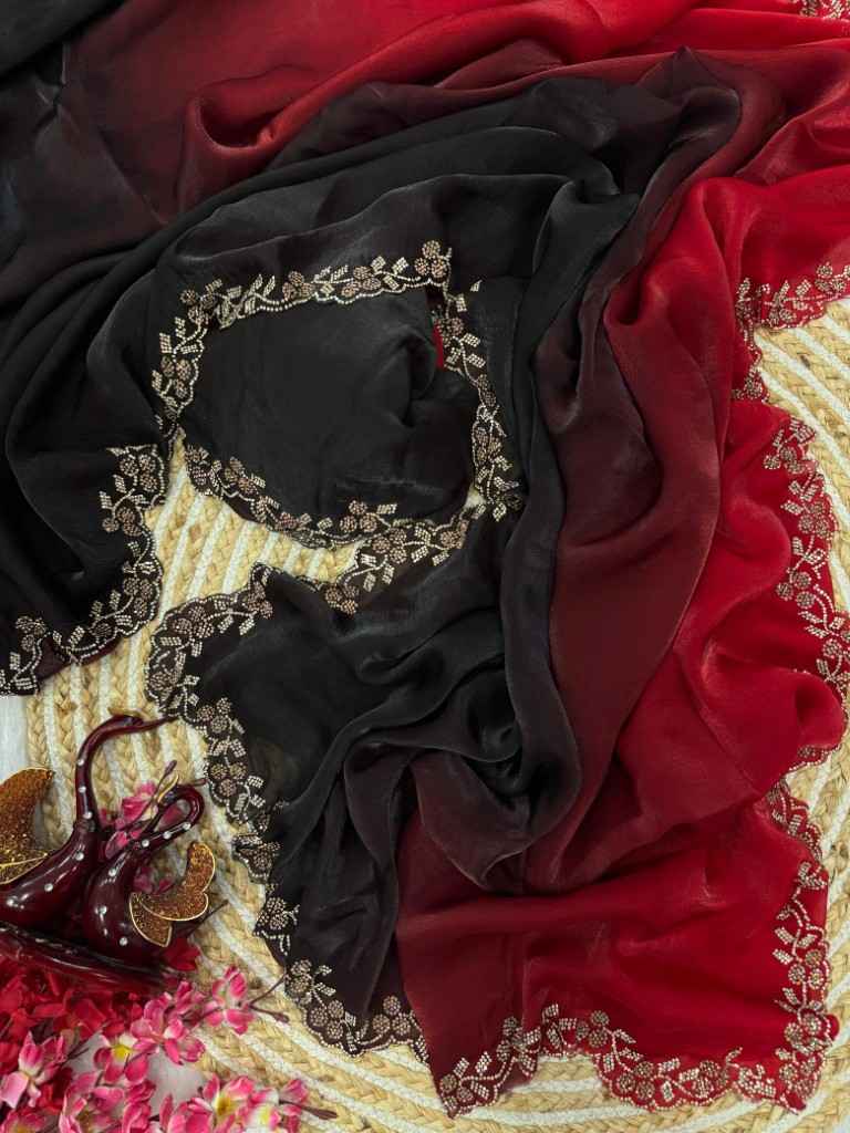 PURE SPACE SILK SHADED DIAMOND JARKHAN WORK SAREE AT WHOLESALE PRICE