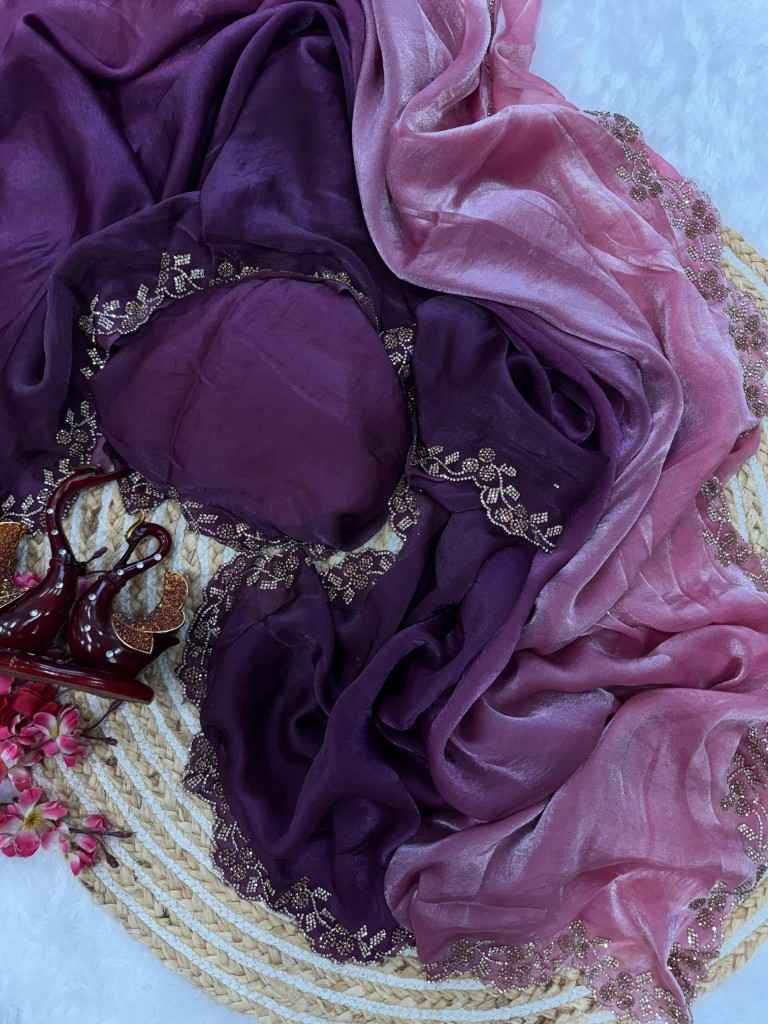 PURE SPACE SILK SHADED DIAMOND JARKHAN WORK SAREE AT WHOLESALE PRICE