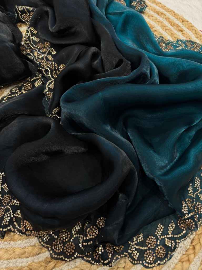 PURE SPACE SILK SHADED DIAMOND JARKHAN WORK SAREE AT WHOLESALE PRICE