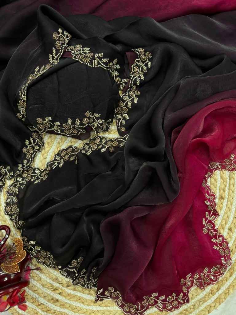 PURE SPACE SILK SHADED DIAMOND JARKHAN WORK SAREE AT WHOLESALE PRICE