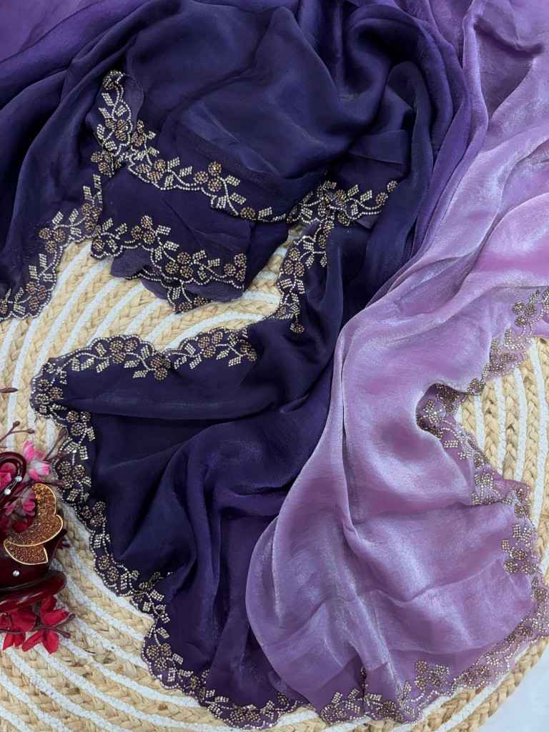 PURE SPACE SILK SHADED DIAMOND JARKHAN WORK SAREE AT WHOLESALE PRICE