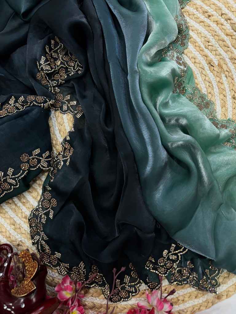 PURE SPACE SILK SHADED DIAMOND JARKHAN WORK SAREE AT WHOLESALE PRICE