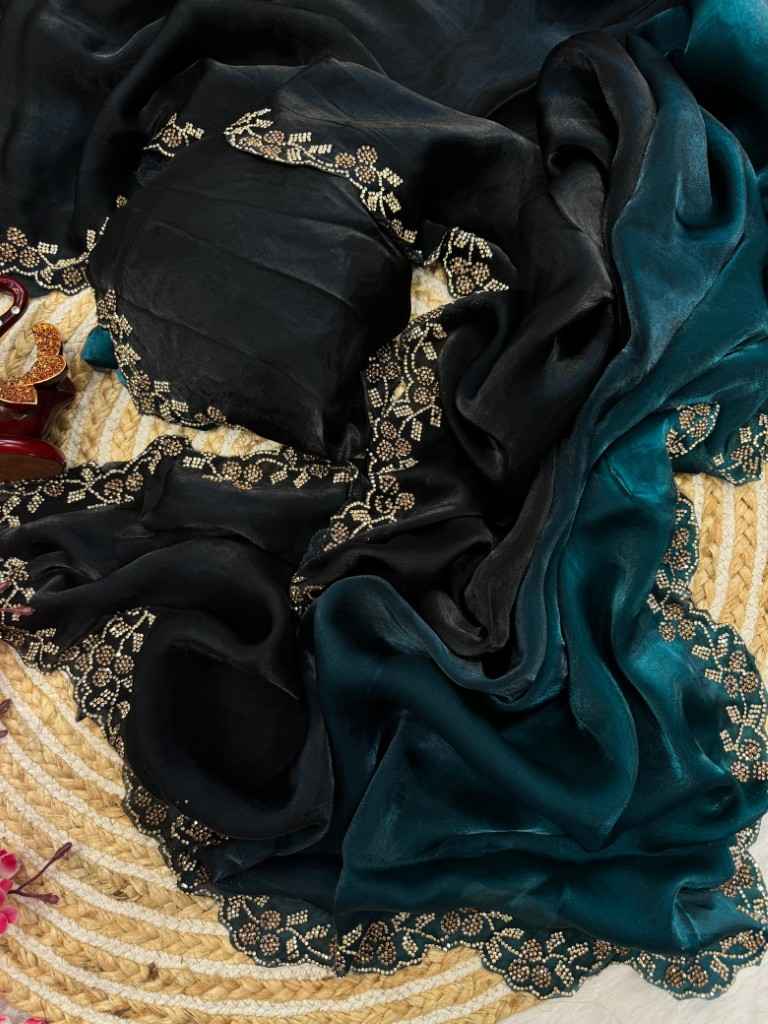 PURE SPACE SILK SHADED DIAMOND JARKHAN WORK SAREE AT WHOLESALE PRICE