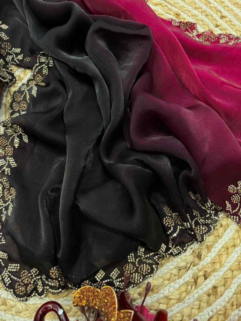 PURE SPACE SILK SHADED DIAMOND JARKHAN WORK SAREE AT WHOLESALE PRICE