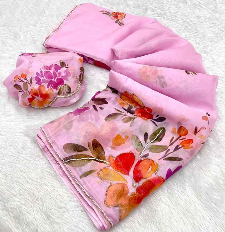 PURE TEBBY SILK DIGITAL PRINT HANDWORK SAREE AT WHOLESALE PRICE