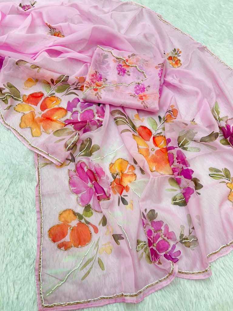 PURE TEBBY SILK DIGITAL PRINT HANDWORK SAREE AT WHOLESALE PRICE