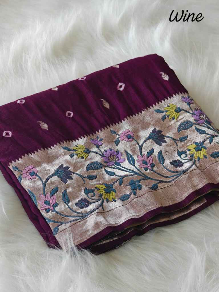PURE VISCOSE RAW SILK WITH BANDHEJ PRINTED SAREE AT WHOLESALE PRICE